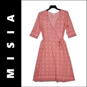 Misia Wrap Multicolored Dress Size Large Women Fit & Flare Long Sleeve